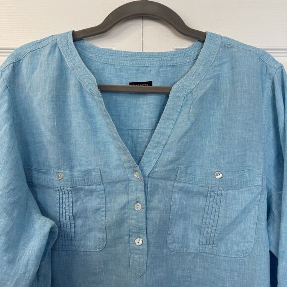 Talbots Blue Linen Tunic Roll Tab Sleeves Cool Beachy Women’s Size XL - Picture 3 of 8